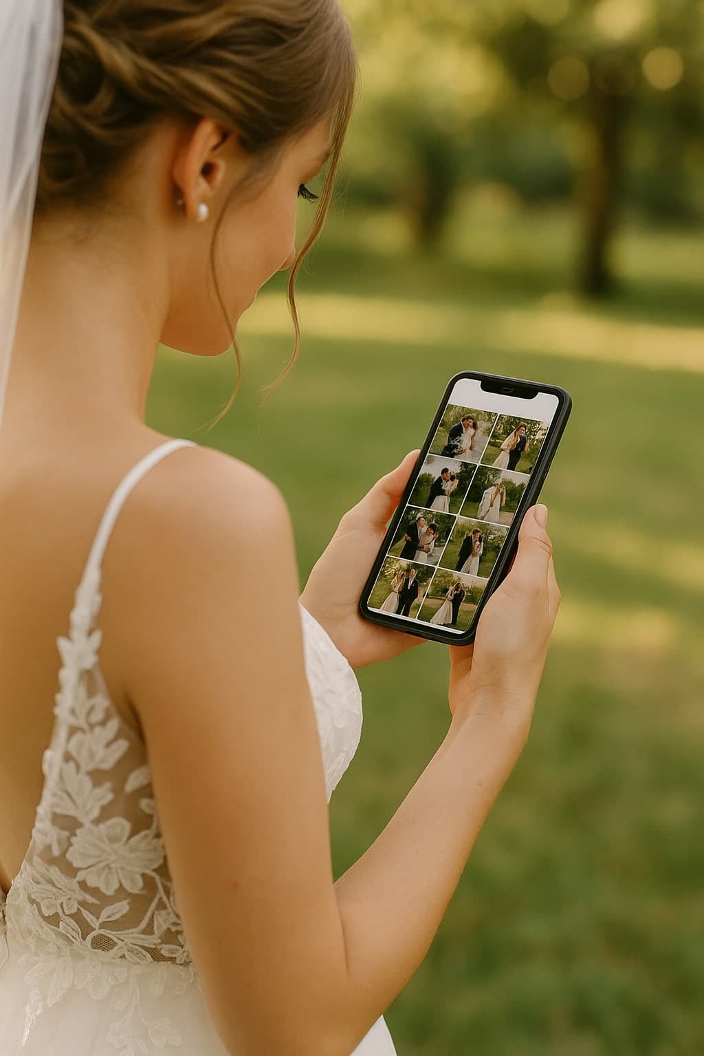 Bride checking phone